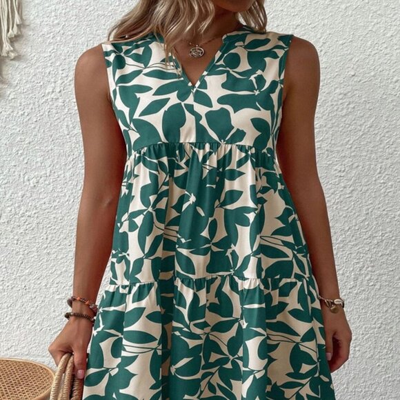 Printed Notched Sleeveless Mini Dress - Picture 1 of 10